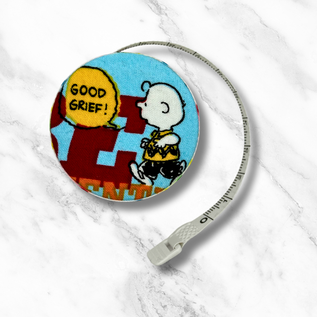 Good Grief! - Peanuts -  Fabric-Covered Retractable Tape Measure - hand-decorated, portable!