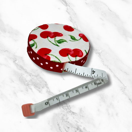 Cherry #2 - Fabric-Covered Retractable Tape Measure - hand-decorated, portable!