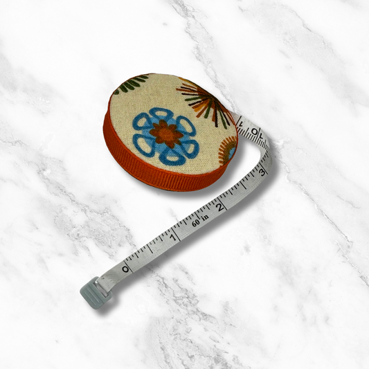 Retro Vibes #1 - Fabric-Covered Retractable Tape Measure - hand-decorated, portable!
