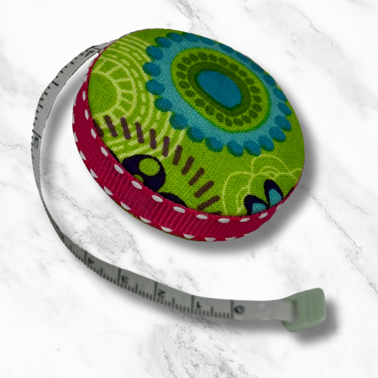 Floral Happiness #2 - Fabric-Covered Retractable Tape Measure - hand-decorated, portable!