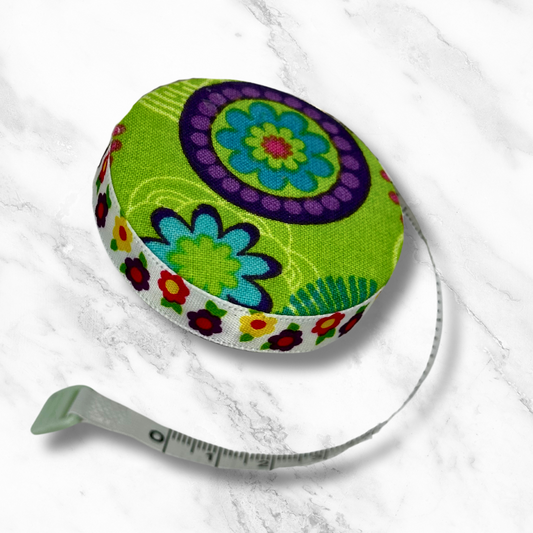 Floral Happiness #1 - Fabric-Covered Retractable Tape Measure - hand-decorated, portable!
