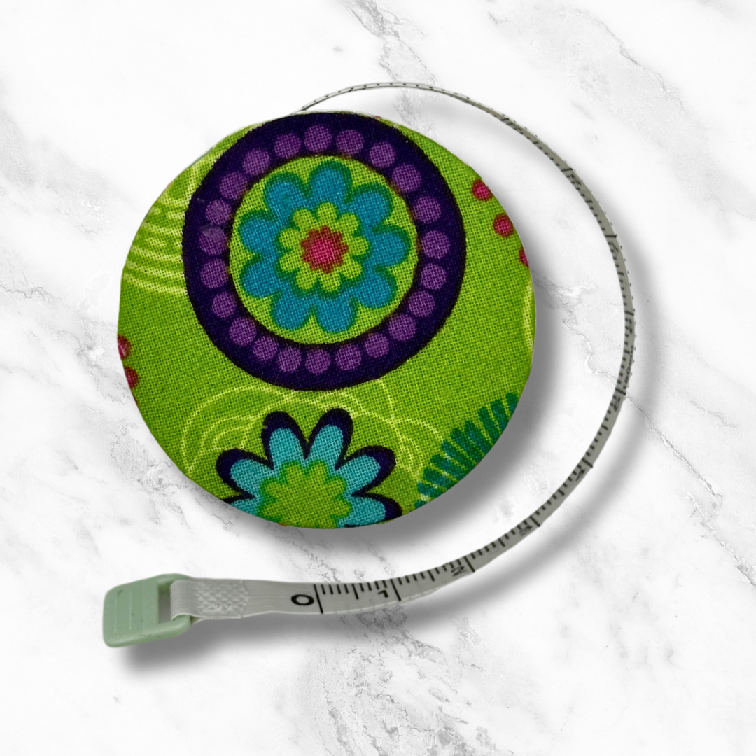 Floral Happiness #1 - Fabric-Covered Retractable Tape Measure - hand-decorated, portable!