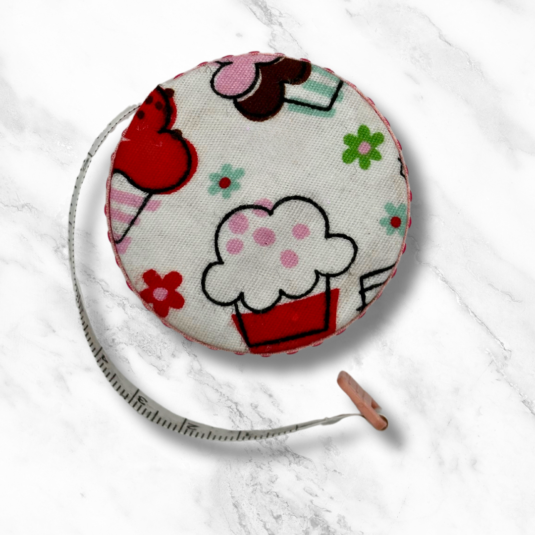 Cupcakes #1 -  Fabric-Covered Retractable Tape Measure - hand-decorated, portable!