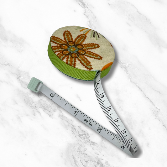 Retro Vibes #4- Fabric-Covered Retractable Tape Measure - hand-decorated, portable!