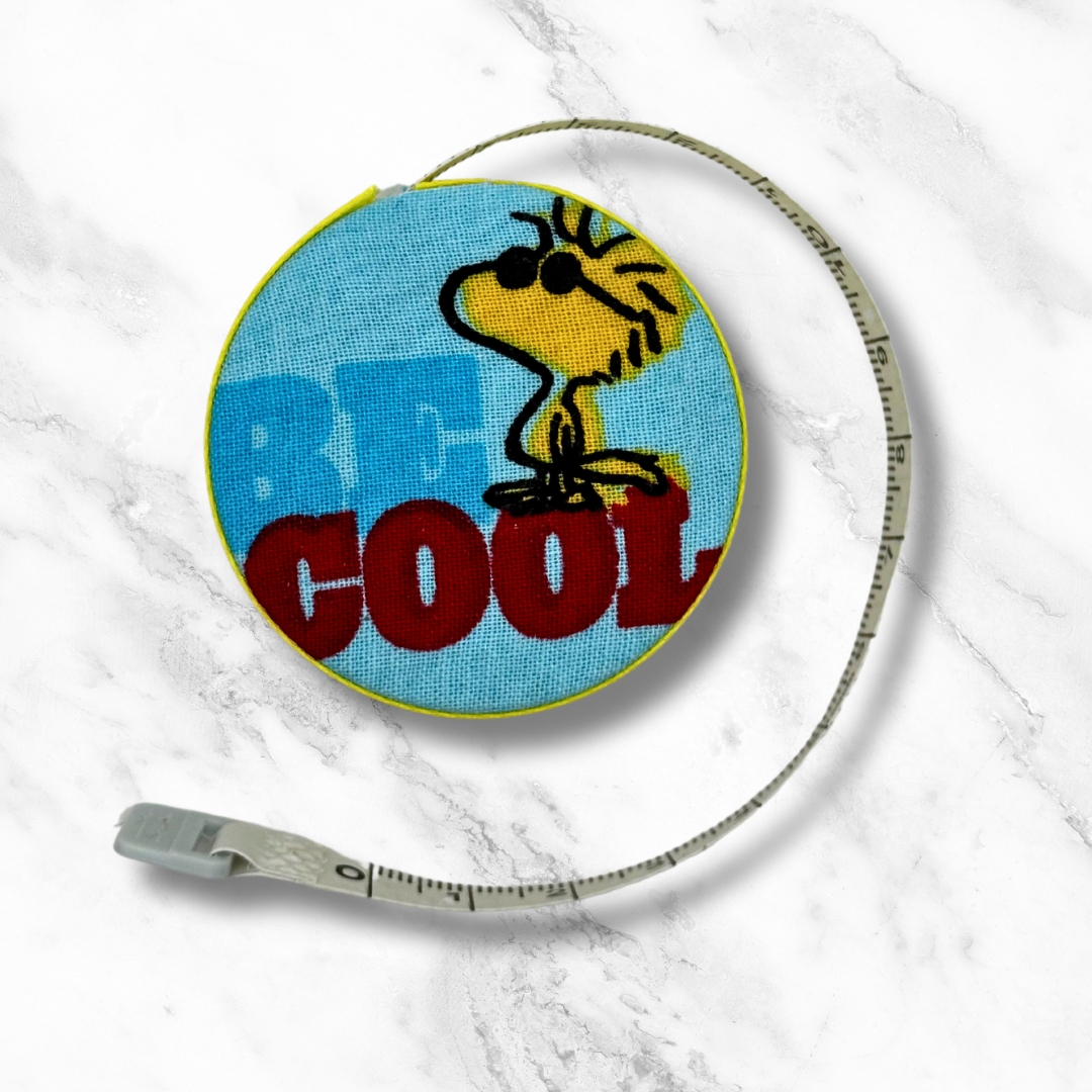 Be Cool - Woodstock, Charlie Brown, Snoopy  - Peanuts -  Fabric-Covered Retractable Tape Measure - hand-decorated, portable!