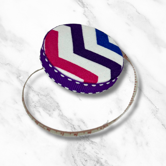 Chevrons - Pink Purple Blue - Bisexual Colors - Pride - Fabric-Covered Retractable Tape Measure - hand-decorated, portable!