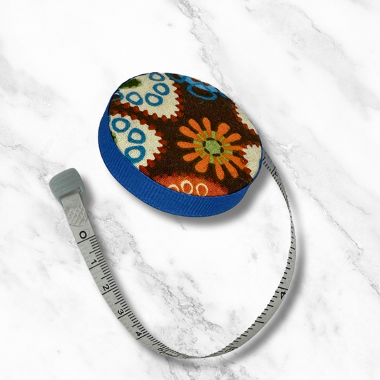 Retro Vibes #3 - Fabric-Covered Retractable Tape Measure - hand-decorated, portable!