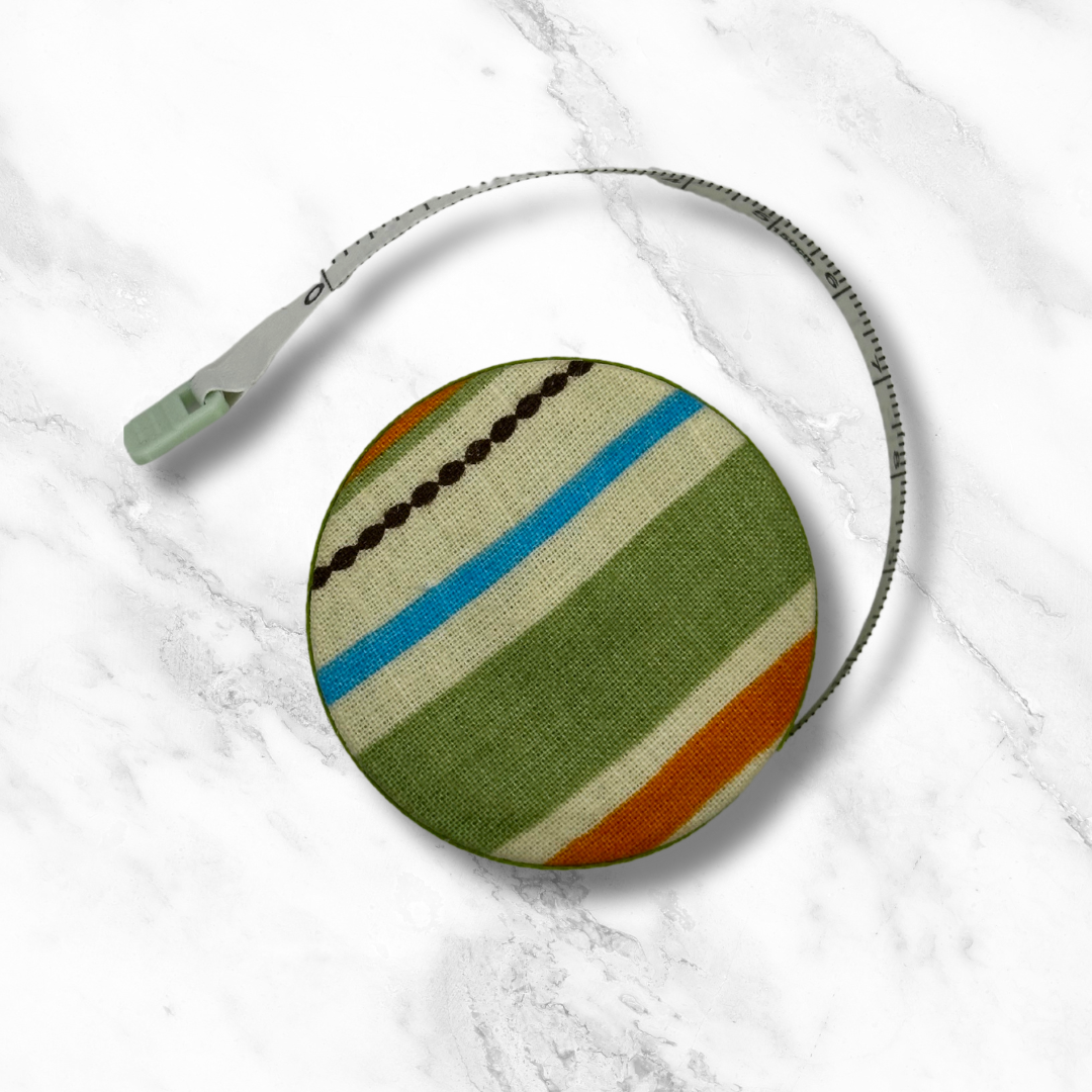 Retro Vibes #2- Fabric-Covered Retractable Tape Measure - hand-decorated, portable!