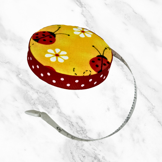 Ladybugs & Daisies - Fabric-Covered Retractable Tape Measure - hand-decorated, portable!