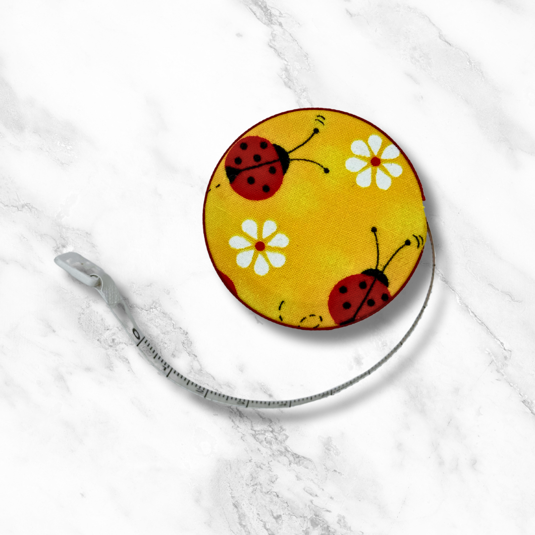 Ladybugs & Daisies - Fabric-Covered Retractable Tape Measure - hand-decorated, portable!