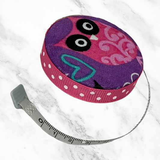 Owl Luv U So Much #1 -  Fabric-Covered Retractable Tape Measure - hand-decorated, portable!