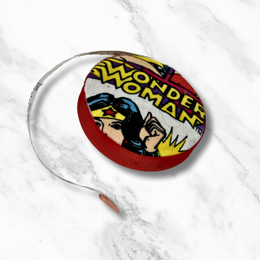 Wonder Woman -  Fabric-Covered Retractable Tape Measure - hand-decorated, portable!