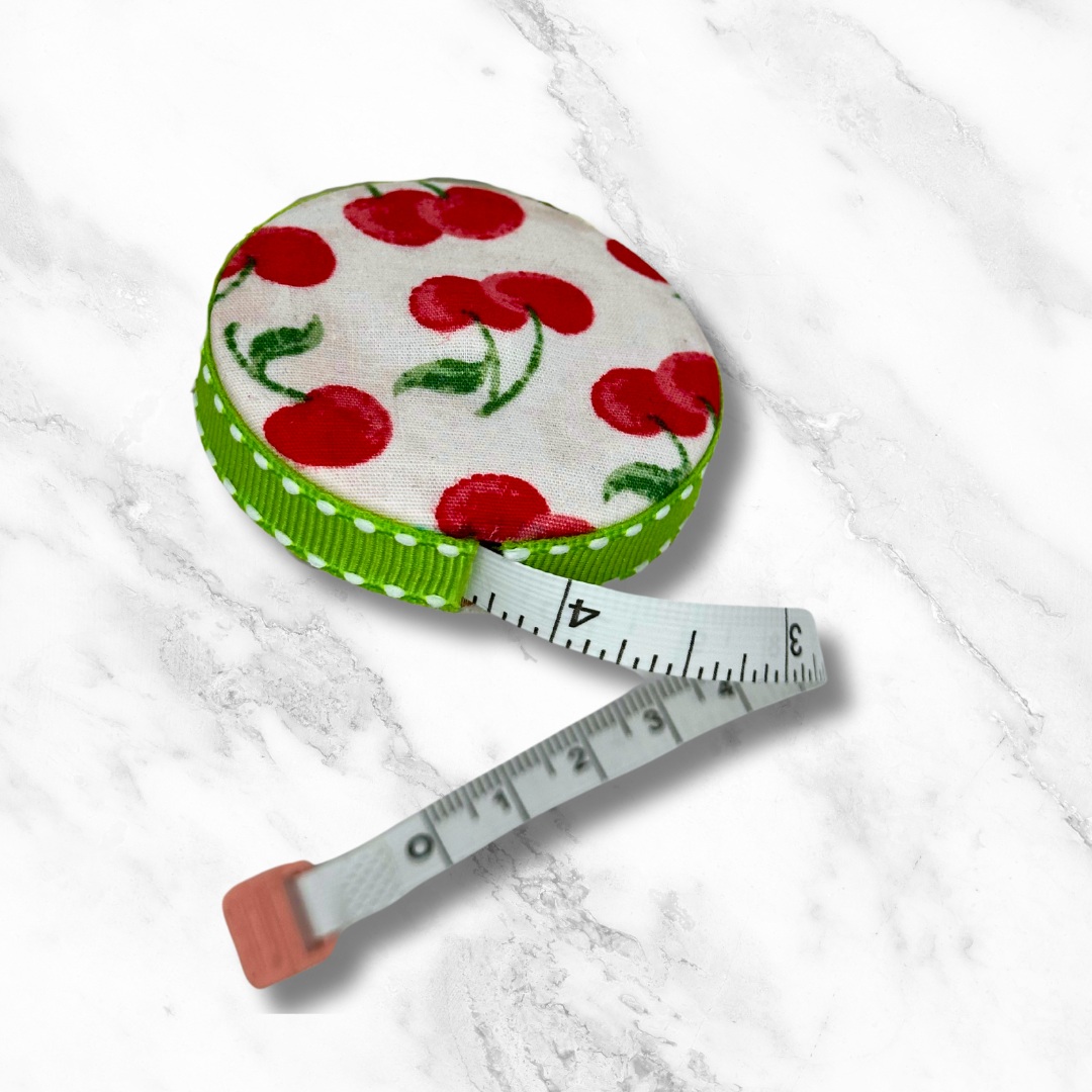 Cherry #1 - Fabric-Covered Retractable Tape Measure - hand-decorated, portable!