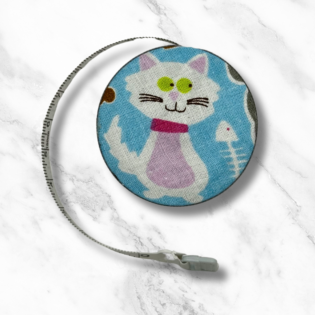 Pink Collar Kitties -  Fabric-Covered Retractable Tape Measure - hand-decorated, portable!