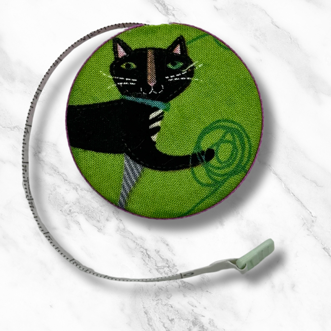 Posh Yarn Kitties -  Fabric-Covered Retractable Tape Measure - hand-decorated, portable!