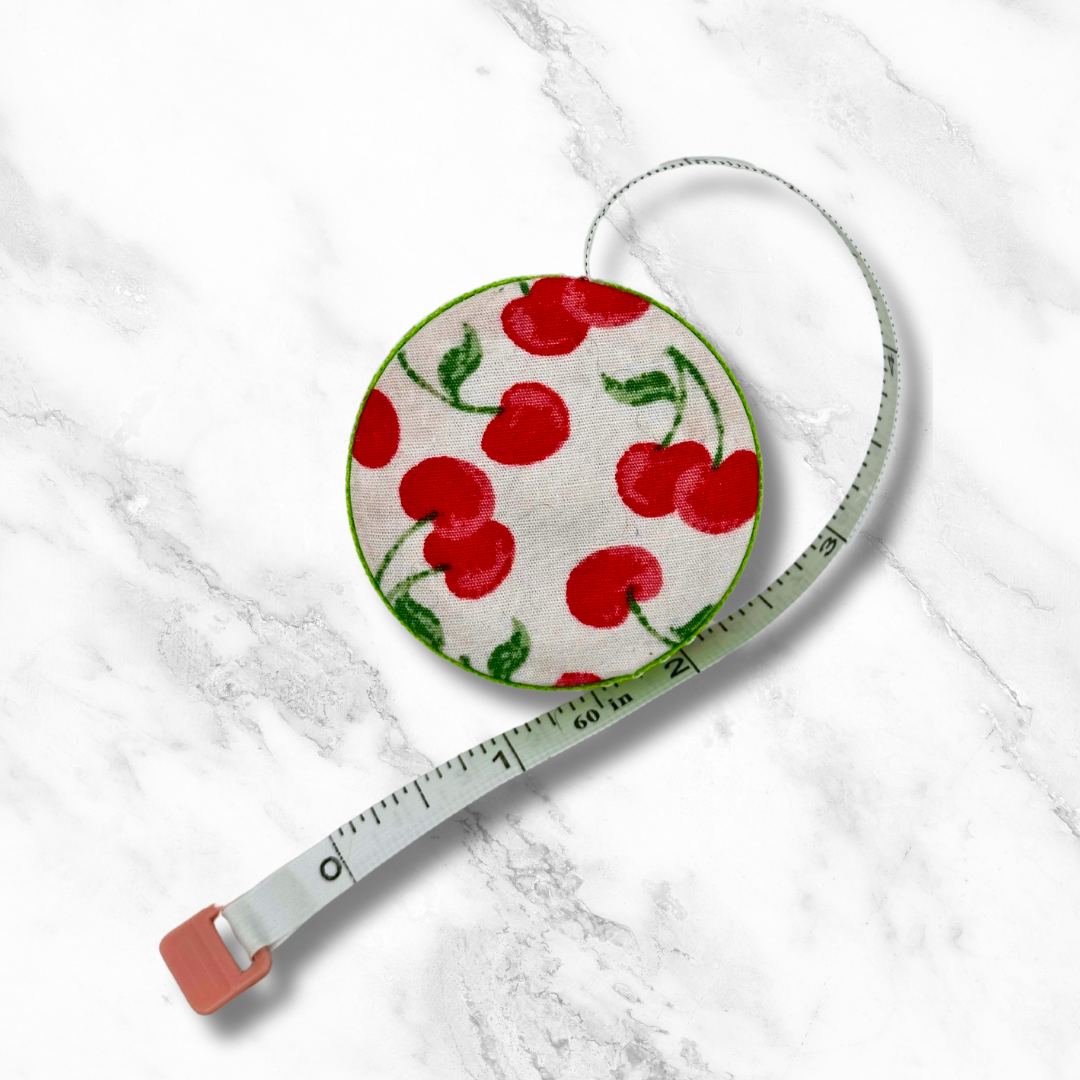 Cherry #2 - Fabric-Covered Retractable Tape Measure - hand-decorated, portable!