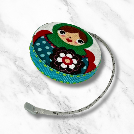 Nesting Dolls #4  Fabric-Covered Retractable Tape Measure - hand-decorated, portable!