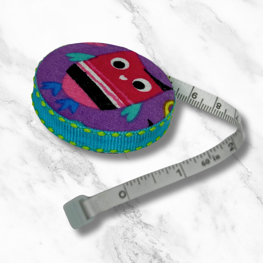 Owl Luv U So Much #2 -  Fabric-Covered Retractable Tape Measure - hand-decorated, portable!